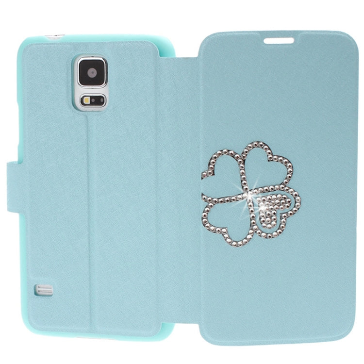 Hairline Texture Four Leaf Clover Diamond Encrusted Flip Leather Case with Holder & Credit Card Slot for Galaxy S5 / G900