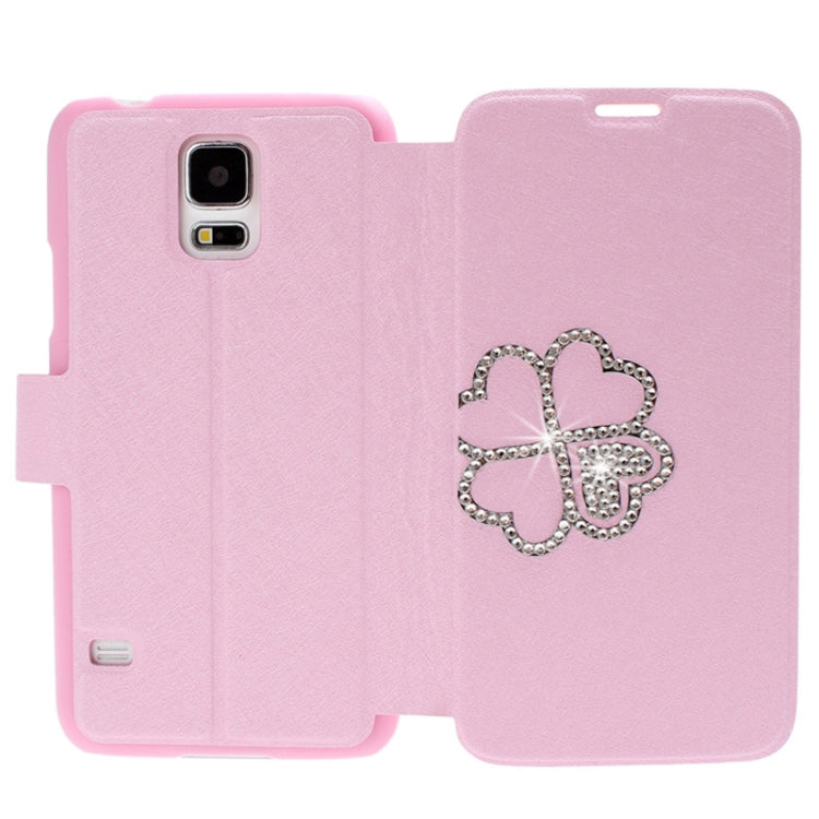 Hairline Texture Four Leaf Clover Diamond Encrusted Flip Leather Case with Holder & Credit Card Slot for Galaxy S5 / G900