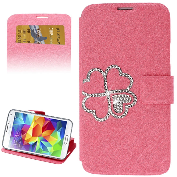 Hairline Texture Four Leaf Clover Diamond Encrusted Flip Leather Case with Holder & Credit Card Slot for Galaxy S5 / G900