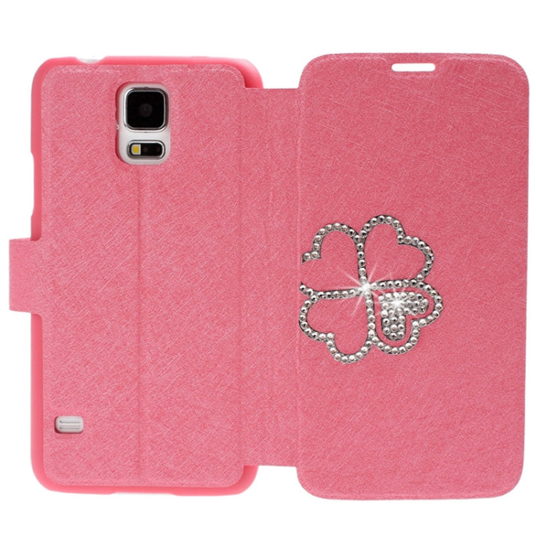 Hairline Texture Four Leaf Clover Diamond Encrusted Flip Leather Case with Holder & Credit Card Slot for Galaxy S5 / G900