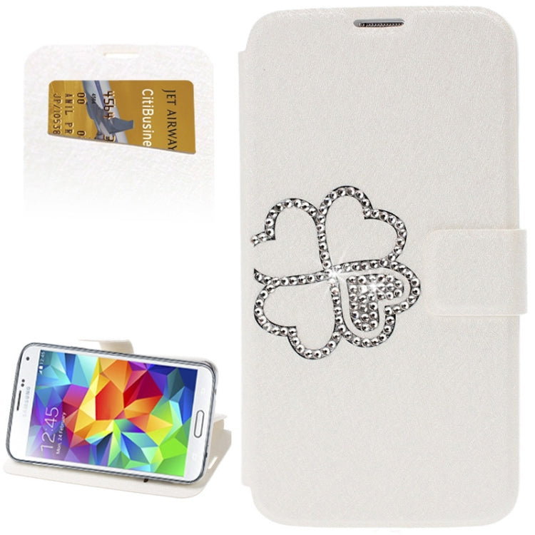 Hairline Texture Four Leaf Clover Diamond Encrusted Flip Leather Case with Holder & Credit Card Slot for Galaxy S5 / G900