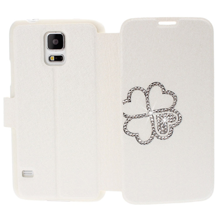 Hairline Texture Four Leaf Clover Diamond Encrusted Flip Leather Case with Holder & Credit Card Slot for Galaxy S5 / G900