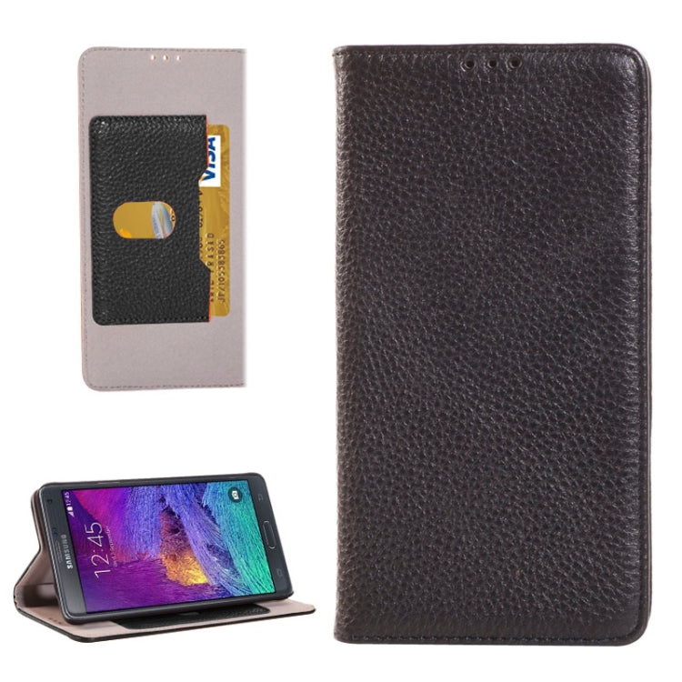 Litchi Texture Horizontal Flip Genuine Leather Case with Credit Card Slot&Holder for Galaxy Note 4