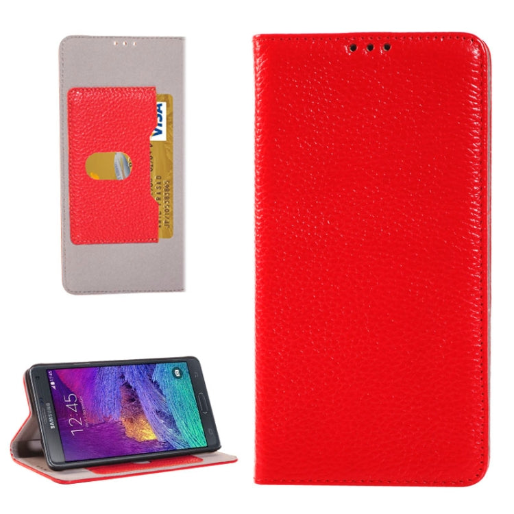 Litchi Texture Horizontal Flip Genuine Leather Case with Credit Card Slot&Holder for Galaxy Note 4