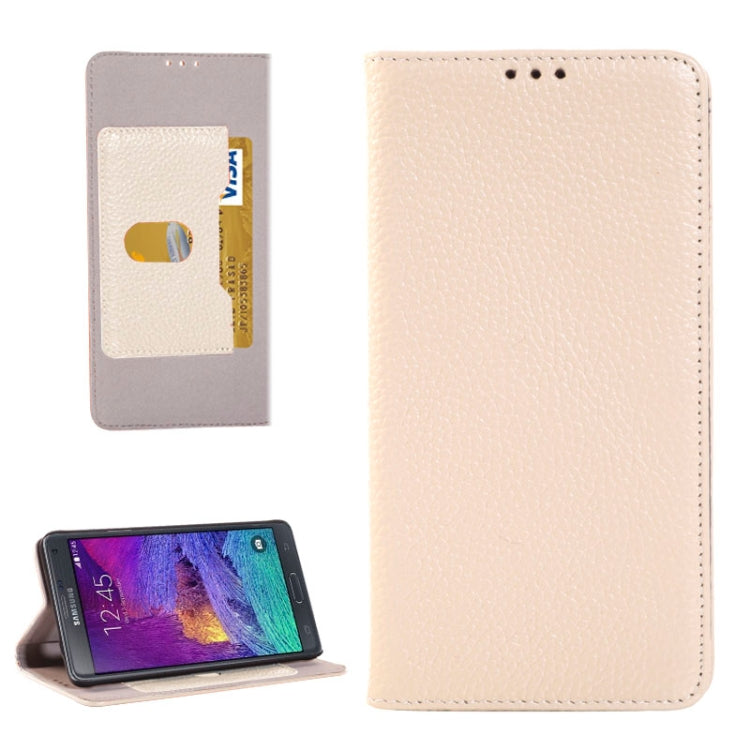 Litchi Texture Horizontal Flip Genuine Leather Case with Credit Card Slot&Holder for Galaxy Note 4