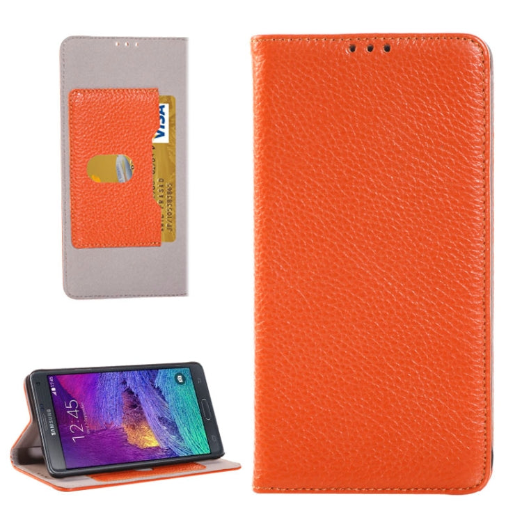 Litchi Texture Horizontal Flip Genuine Leather Case with Credit Card Slot&Holder for Galaxy Note 4