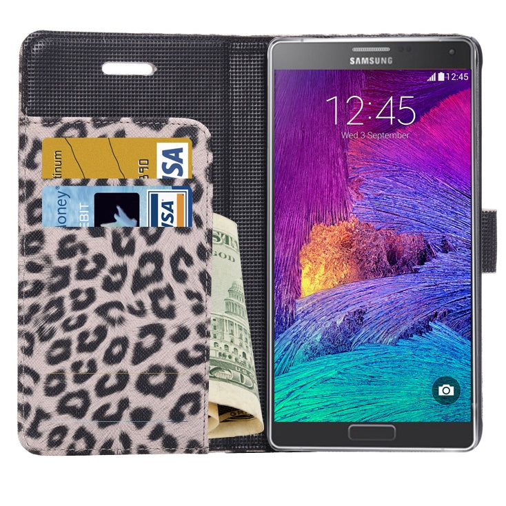 Leopard Pattern Leather Case with Holder & Card Slots & Money Pocket for Galaxy Note 4