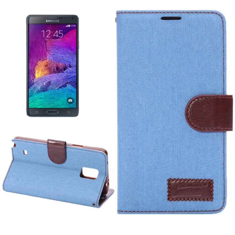 Denim Style Leather Case with Holder & Card Slots for Galaxy Note 4(Blue)