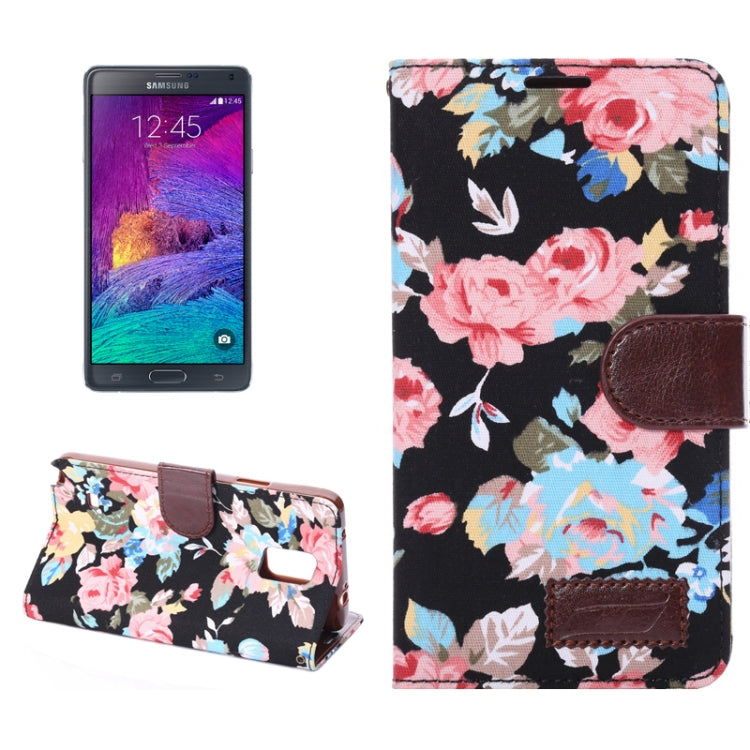 Flower Pattern Leather Case with Holder and Card Slots for Galaxy Note 4
