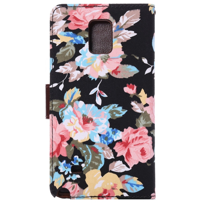 Flower Pattern Leather Case with Holder and Card Slots for Galaxy Note 4