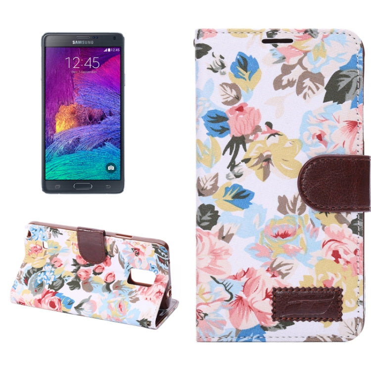 Flower Pattern Leather Case with Holder and Card Slots for Galaxy Note 4