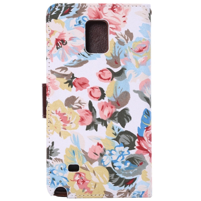 Flower Pattern Leather Case with Holder and Card Slots for Galaxy Note 4