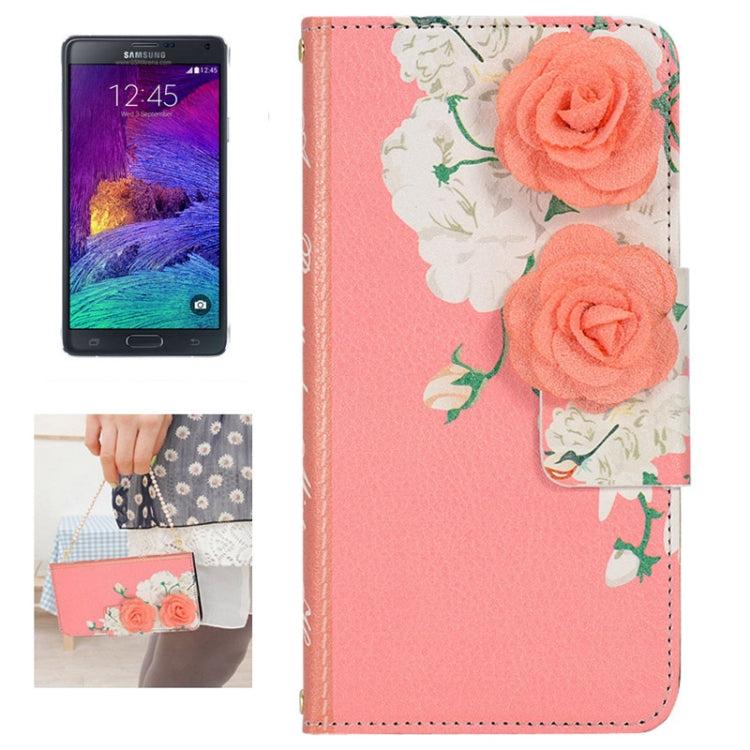 Rose Wallet Style Leather Case with Chain & Card Slots for Galaxy Note 4