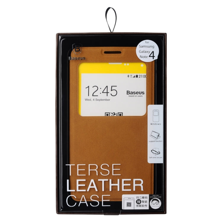 Baseus Simple Style Leather Case with Call Display ID and Holder for Galaxy Note 4