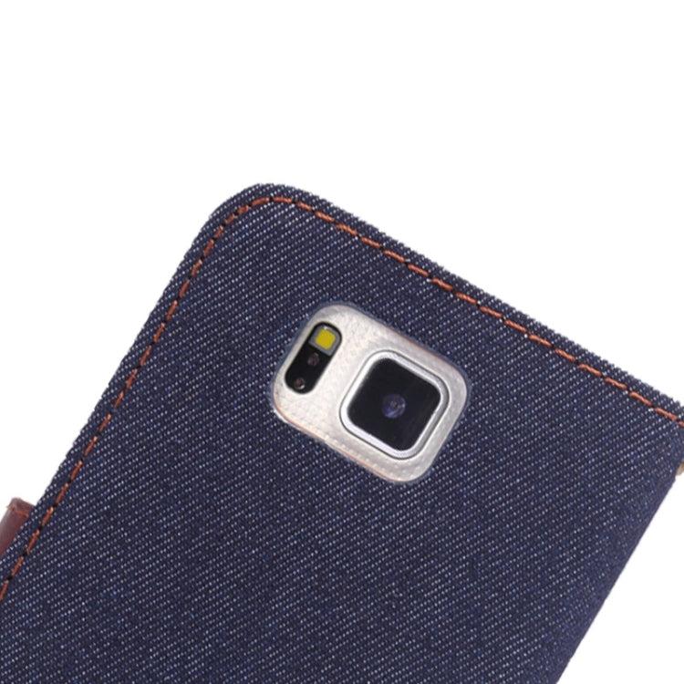 Denim Jean Leather Case with Holder & Card Slots for Galaxy Alpha / G8505(Black)
