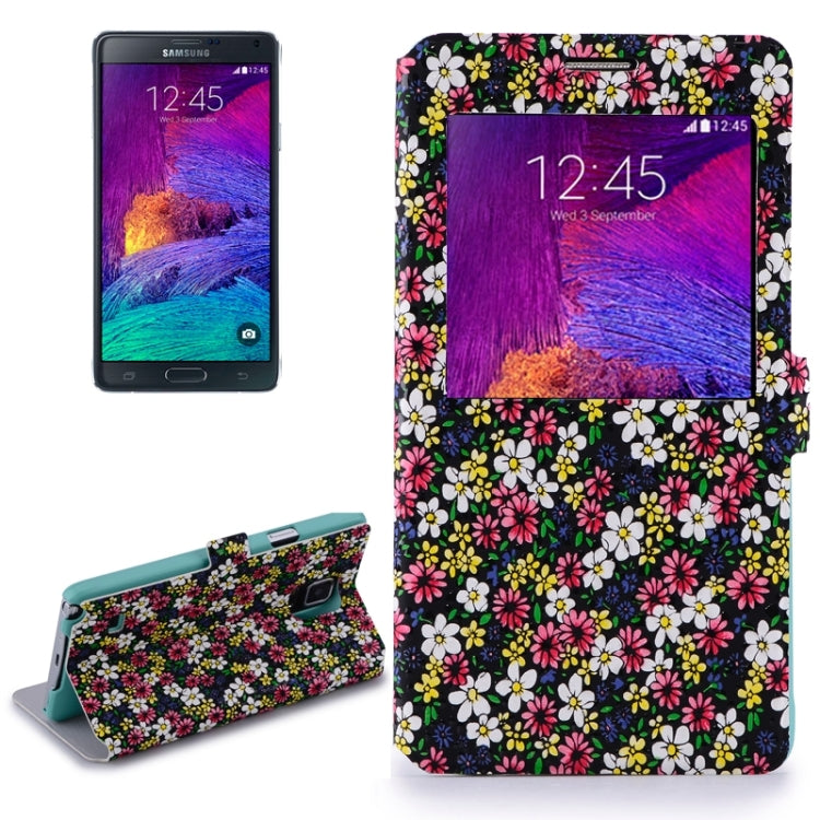 Floral Flower Pattern Leather Case with Holder & Call Display for Galaxy Note 4 / N910