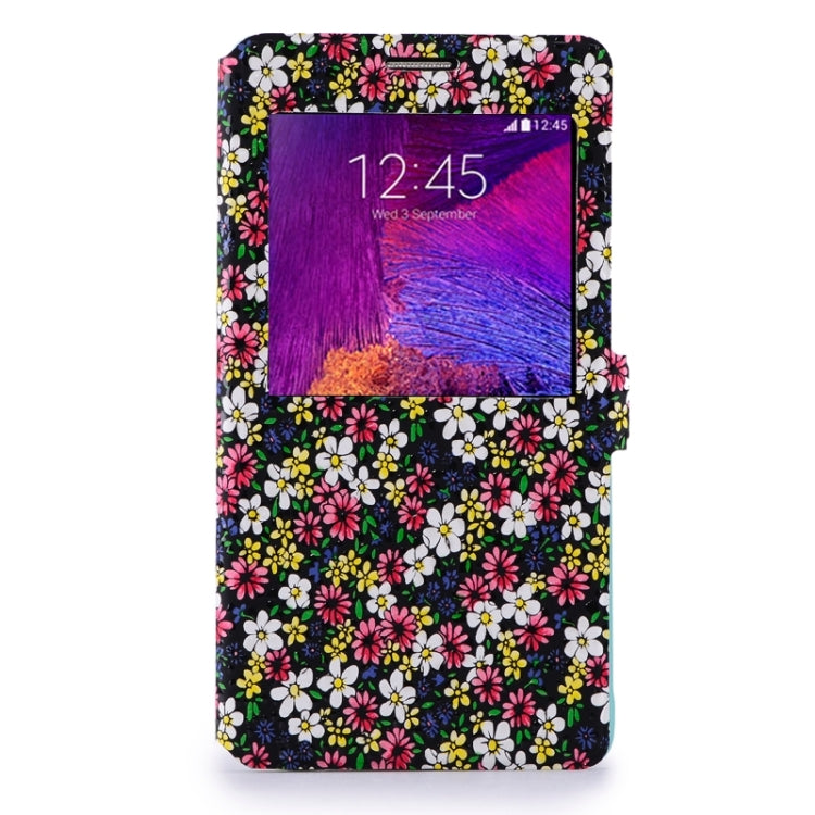 Floral Flower Pattern Leather Case with Holder & Call Display for Galaxy Note 4 / N910