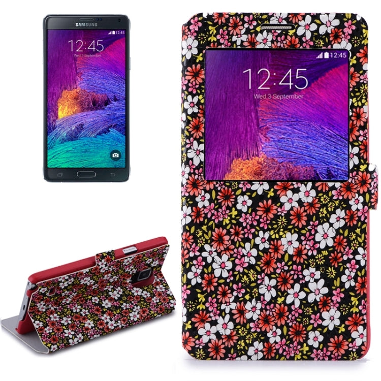 Floral Flower Pattern Leather Case with Holder & Call Display for Galaxy Note 4 / N910
