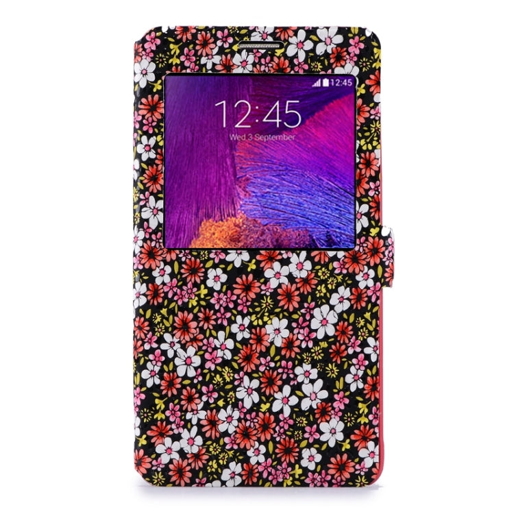 Floral Flower Pattern Leather Case with Holder & Call Display for Galaxy Note 4 / N910