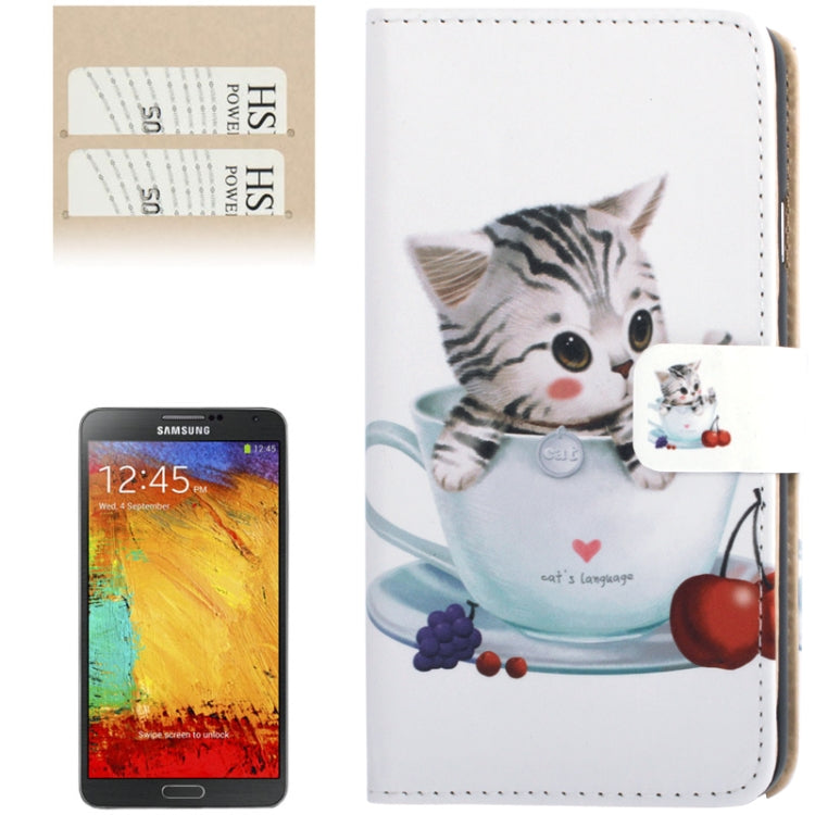 Lovely Cat Pattern Horizontal Flip Leather Case with Credit Card Slot for Galaxy Note III / N9000