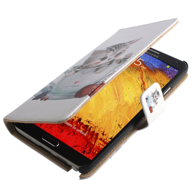 Lovely Cat Pattern Horizontal Flip Leather Case with Credit Card Slot for Galaxy Note III / N9000