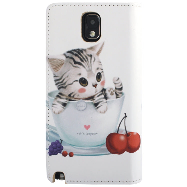Lovely Cat Pattern Horizontal Flip Leather Case with Credit Card Slot for Galaxy Note III / N9000