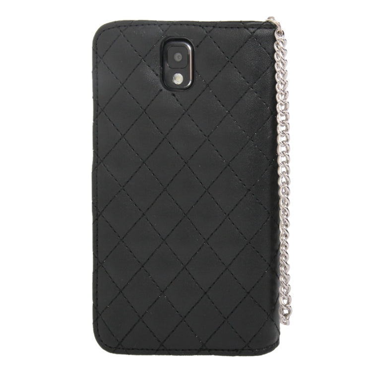 Plaid Texture Diamond Encrusted Flower Button Soft Leather Case with Credit Card Slot & Lanyard for Galaxy Note III / N9000