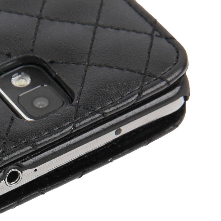 Plaid Texture Diamond Encrusted Flower Button Soft Leather Case with Credit Card Slot & Lanyard for Galaxy Note III / N9000