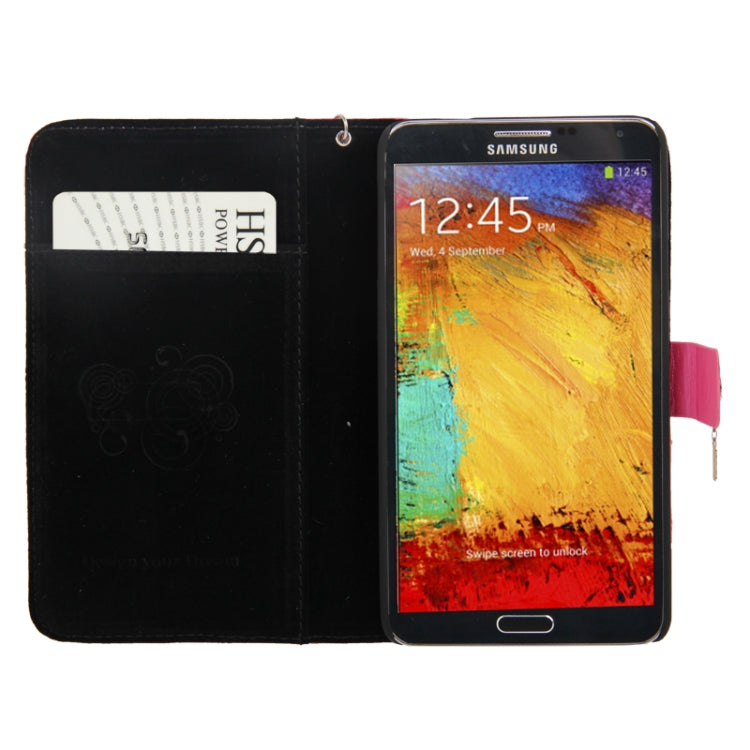 Plaid Texture Diamond Encrusted Flower Button Soft Leather Case with Credit Card Slot & Lanyard for Galaxy Note III / N9000