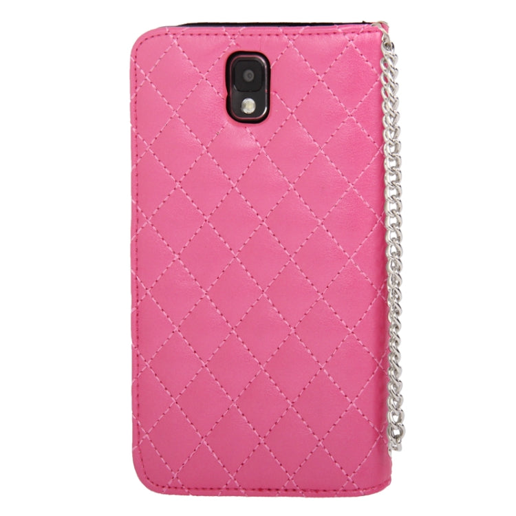 Plaid Texture Diamond Encrusted Flower Button Soft Leather Case with Credit Card Slot & Lanyard for Galaxy Note III / N9000
