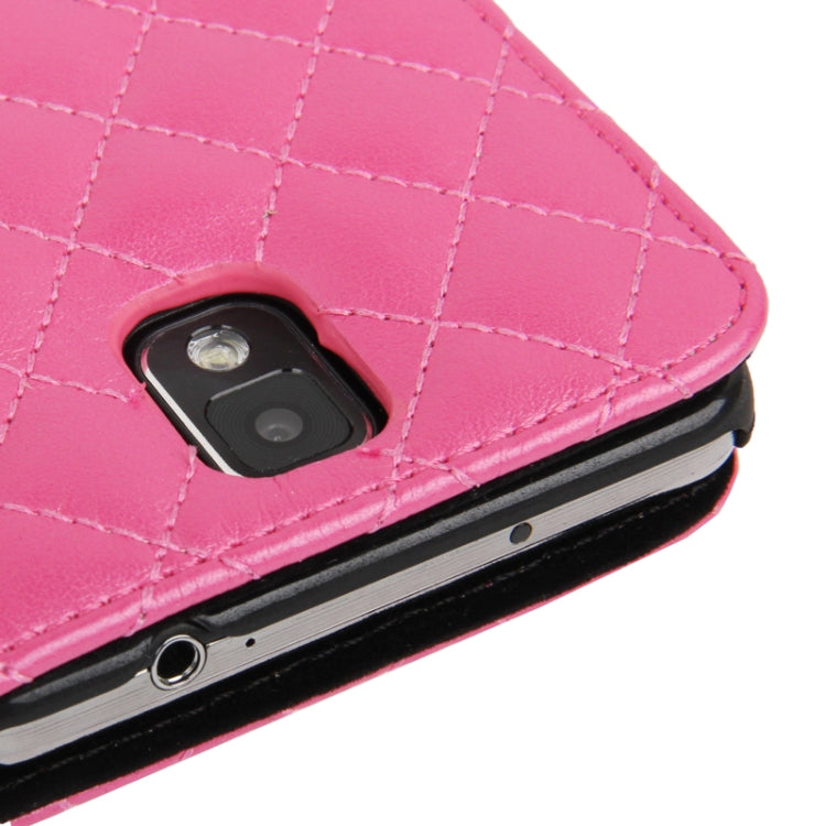 Plaid Texture Diamond Encrusted Flower Button Soft Leather Case with Credit Card Slot & Lanyard for Galaxy Note III / N9000