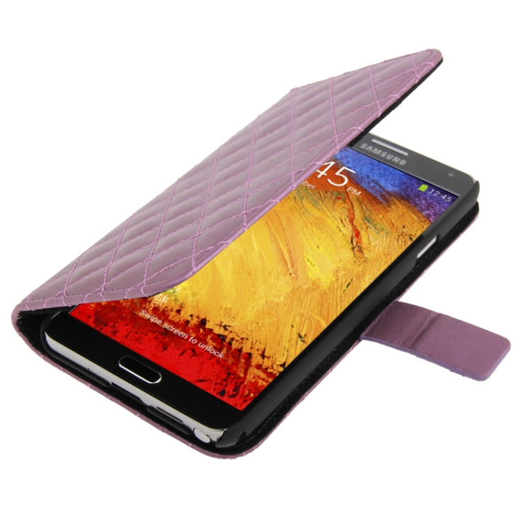 Plaid Texture Diamond Encrusted Flower Button Soft Leather Case with Credit Card Slot & Lanyard for Galaxy Note III / N9000
