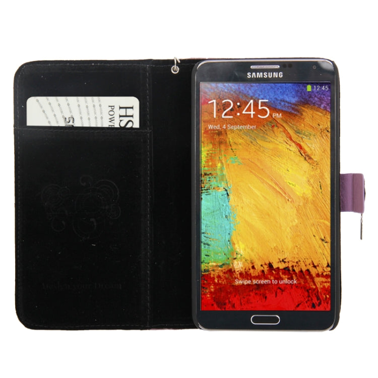 Plaid Texture Diamond Encrusted Flower Button Soft Leather Case with Credit Card Slot & Lanyard for Galaxy Note III / N9000