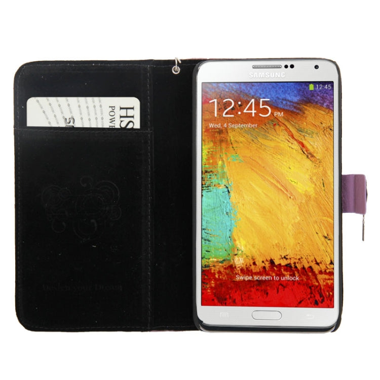 Plaid Texture Diamond Encrusted Flower Button Soft Leather Case with Credit Card Slot & Lanyard for Galaxy Note III / N9000