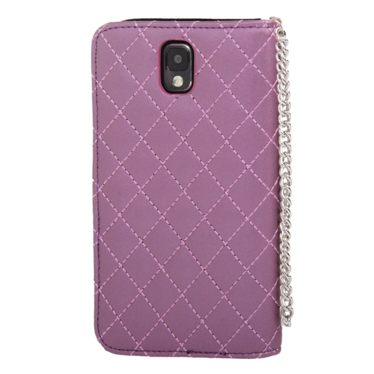 Plaid Texture Diamond Encrusted Flower Button Soft Leather Case with Credit Card Slot & Lanyard for Galaxy Note III / N9000