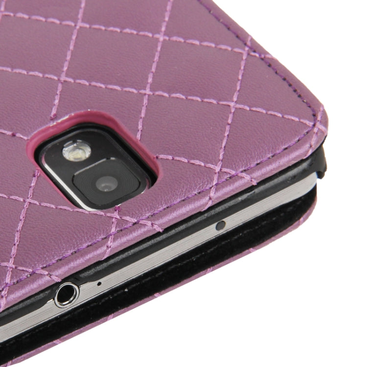 Plaid Texture Diamond Encrusted Flower Button Soft Leather Case with Credit Card Slot & Lanyard for Galaxy Note III / N9000