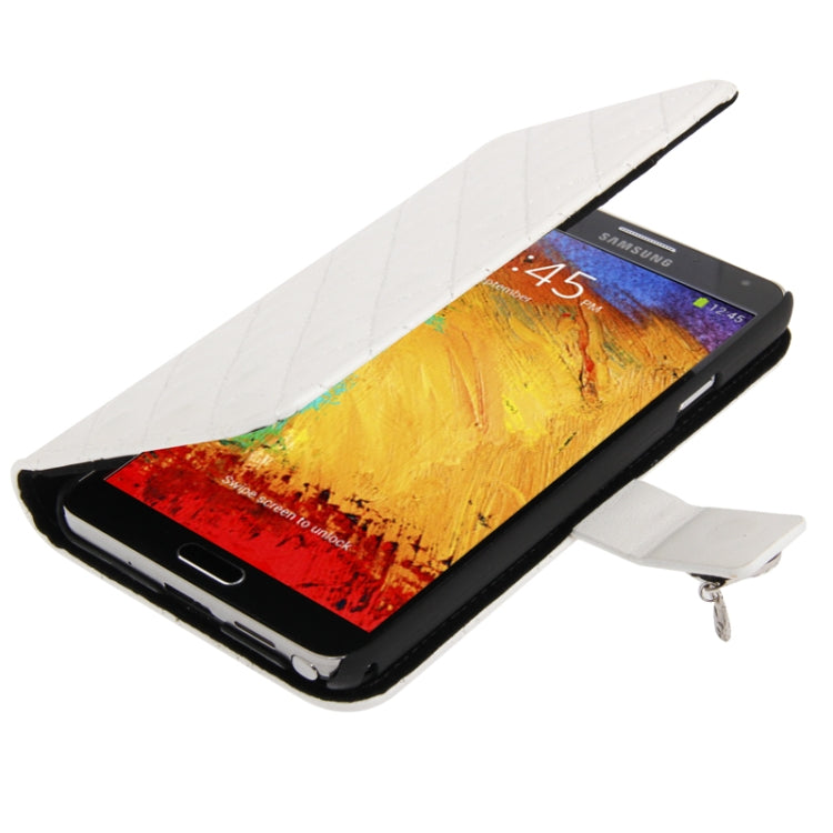 Plaid Texture Diamond Encrusted Flower Button Soft Leather Case with Credit Card Slot & Lanyard for Galaxy Note III / N9000
