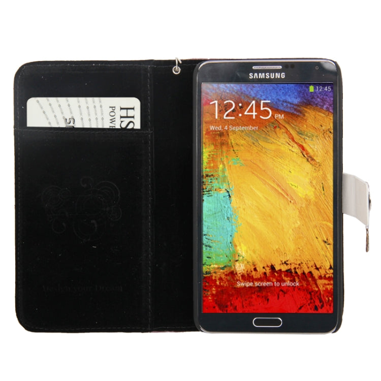 Plaid Texture Diamond Encrusted Flower Button Soft Leather Case with Credit Card Slot & Lanyard for Galaxy Note III / N9000