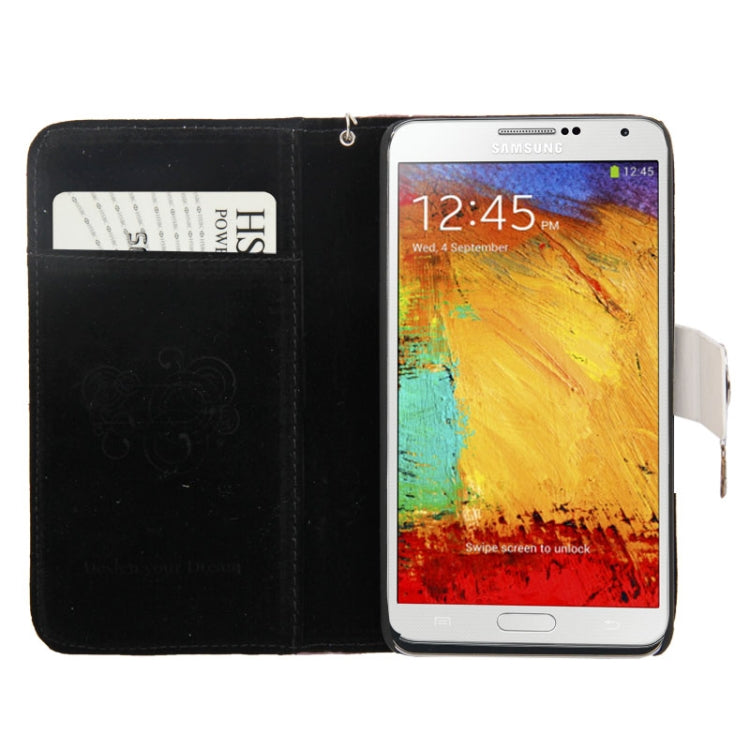 Plaid Texture Diamond Encrusted Flower Button Soft Leather Case with Credit Card Slot & Lanyard for Galaxy Note III / N9000