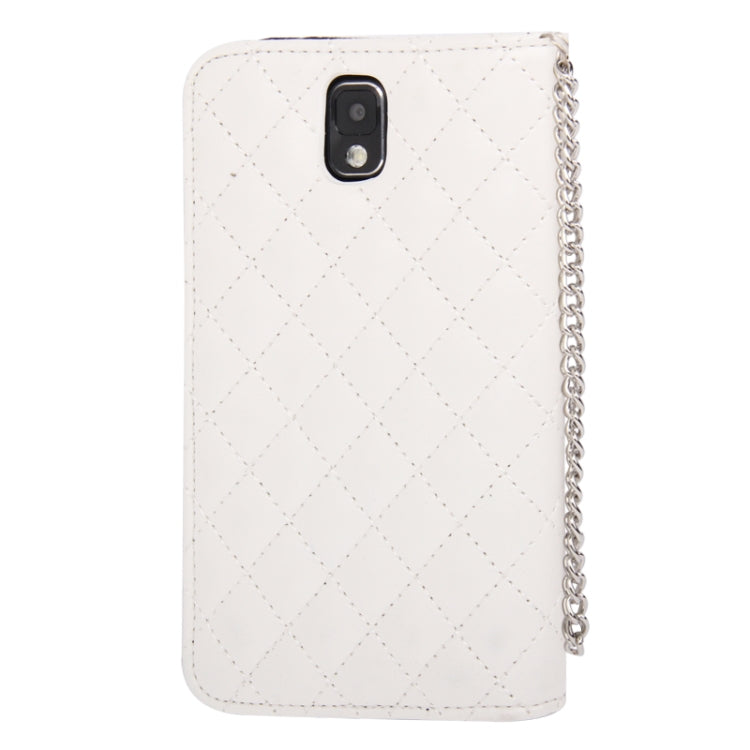 Plaid Texture Diamond Encrusted Flower Button Soft Leather Case with Credit Card Slot & Lanyard for Galaxy Note III / N9000