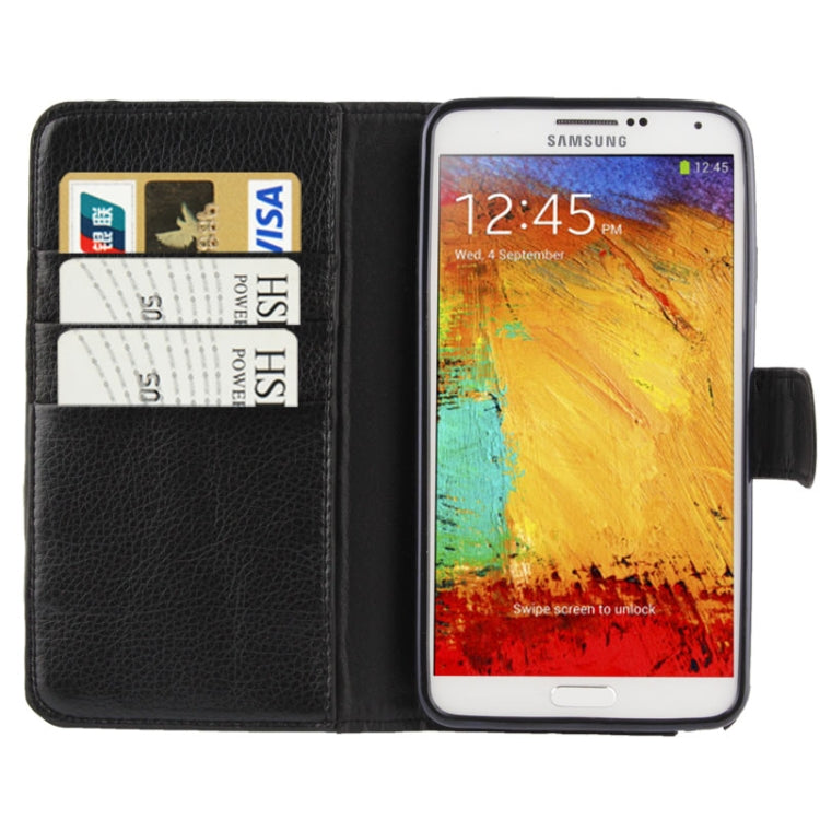 Litchi Texture Leather Case with Credit Card Slots & Holder & Belt Clip for Galaxy Note III / N9000 (Black)