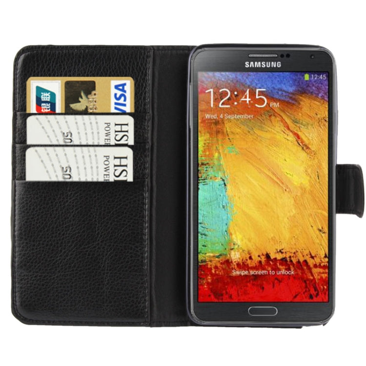 Litchi Texture Leather Case with Credit Card Slots & Holder & Belt Clip for Galaxy Note III / N9000 (Black)