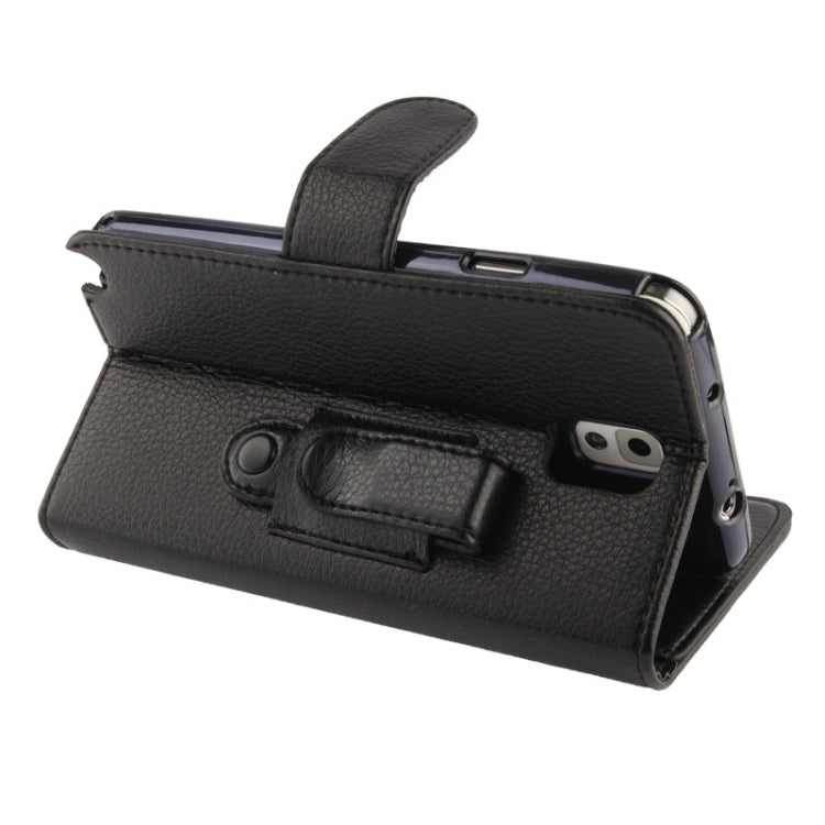 Litchi Texture Leather Case with Credit Card Slots & Holder & Belt Clip for Galaxy Note III / N9000 (Black)