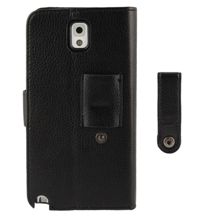 Litchi Texture Leather Case with Credit Card Slots & Holder & Belt Clip for Galaxy Note III / N9000 (Black)