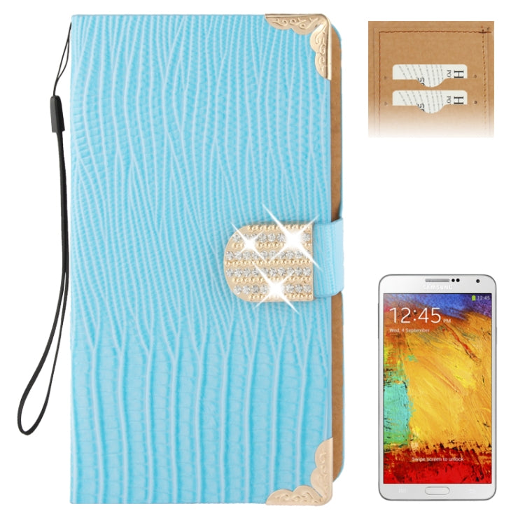 High Quality Lizard Texture Diamond Encrusted Button Horizontal Flip Leather Case with Credit Card Slots for Galaxy  Note III / N9000