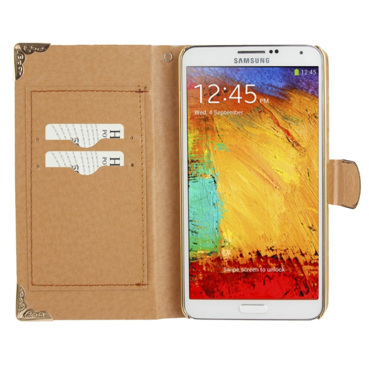 High Quality Lizard Texture Diamond Encrusted Button Horizontal Flip Leather Case with Credit Card Slots for Galaxy  Note III / N9000