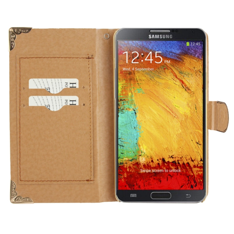 High Quality Lizard Texture Diamond Encrusted Button Horizontal Flip Leather Case with Credit Card Slots for Galaxy  Note III / N9000