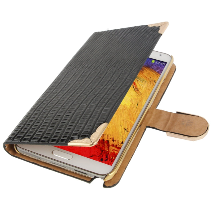 High Quality Lizard Texture Diamond Encrusted Button Horizontal Flip Leather Case with Credit Card Slots for Galaxy  Note III / N9000