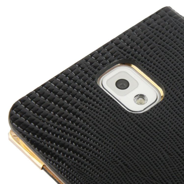 High Quality Lizard Texture Diamond Encrusted Button Horizontal Flip Leather Case with Credit Card Slots for Galaxy  Note III / N9000