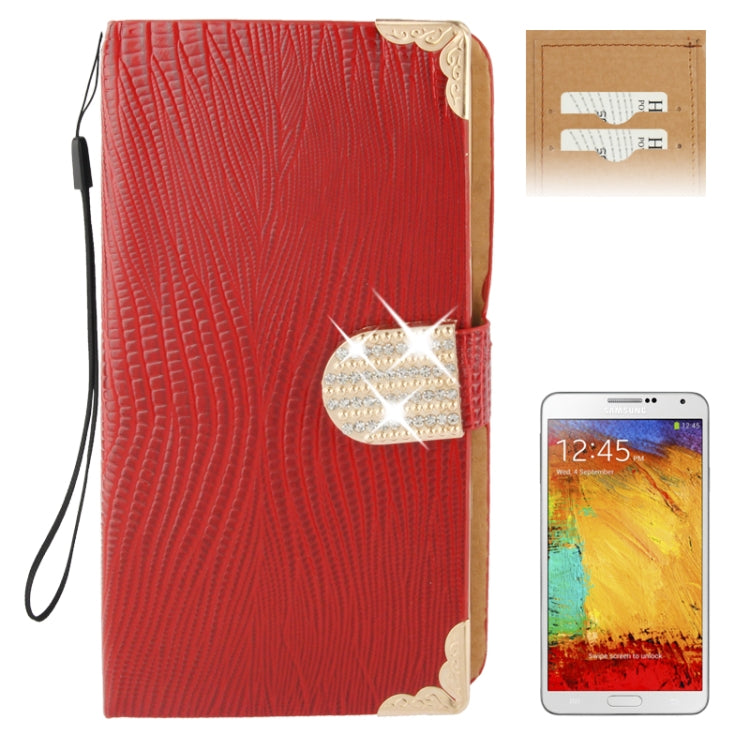 High Quality Lizard Texture Diamond Encrusted Button Horizontal Flip Leather Case with Credit Card Slots for Galaxy  Note III / N9000
